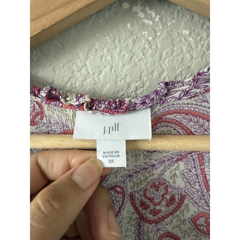 J. Jill Purple Paisley Peasant Ruffle Sleeve Lightweight Breathable Top Boho 2x - Picture 6 of 8